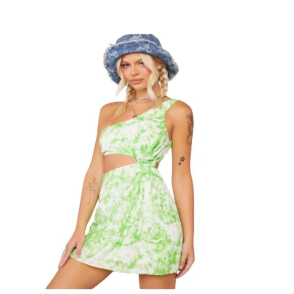 For The Love Of Lemons  Green Devon Cut Out One Shoulder Mini Dress Size S - Picture 6 of 16